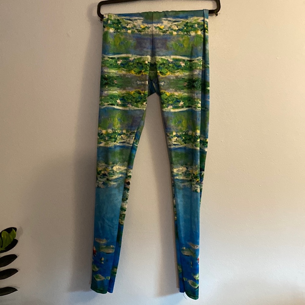 Altar Ego Women’s Yoga Pants Medium Monet Floral Print Shimmery Blue Green